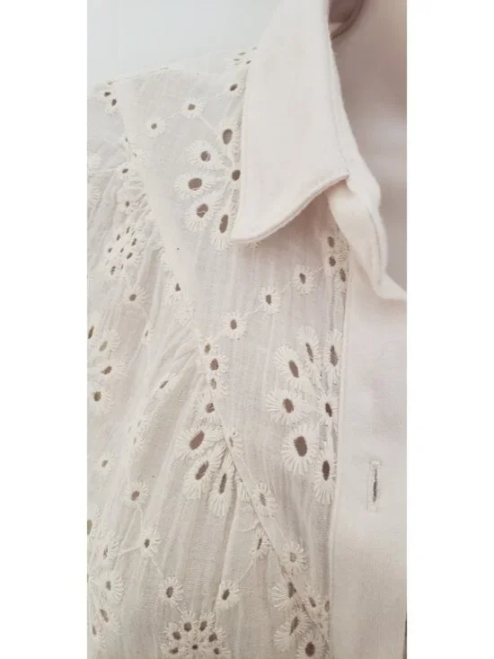 NY COLLECTION IVORY EYELET BUTTON FRONT BLOUSE SHIRT LARGE - Picture 3 of 9